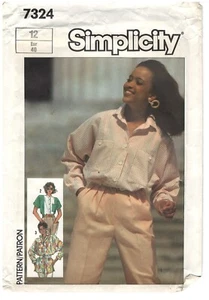 1985 Simplicity 7324 Misses Shirt 2 lengths size 12 sewing pattern uncut Vintage - Picture 1 of 3