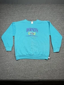 Vintage Charlotte Hornets Sweater Mens Size L Blue Logo 7 Crew Neck Long Sleeve - Picture 1 of 11