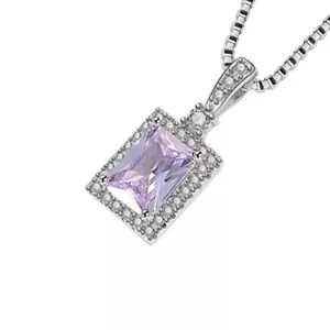 Radiant Cut Purple & White Fashion 925 Sterling Silver Pendant With Chain 18" - Picture 1 of 2