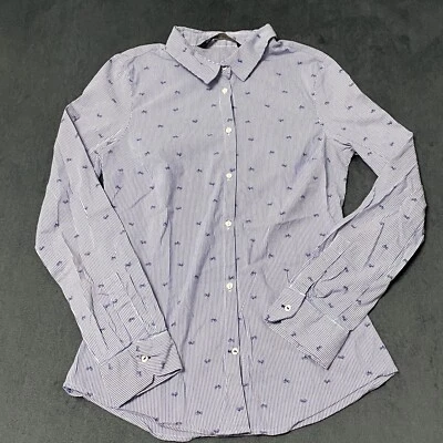 Camisa Zara Abotonada Mujer M Azul Rayas Bicicleta Novedad Estampado Manga Larga Top Foto 1 de 4