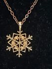 NEW  Snowflake Necklace Pendant Gold Tone Vintage 16" chain In box Dainty  DN140