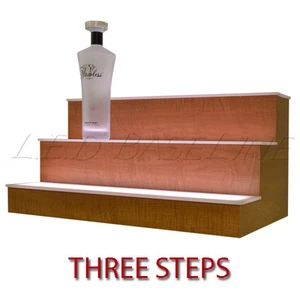 20" 3 Tier LED Lighted Liquor Display Shelf - Maple Finish - Picture 1 of 2
