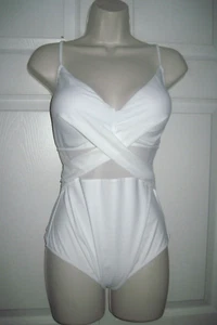 Traje de baño blanco de una pieza con cuello en V para mujer traje de baño de malla envuelto control de barriga - Imagen 1 de 14