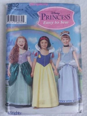 Simplicity 5832 Childs Disney Princesses Costume Patterns Size 3-4-5-6-7-8  2002 - Image 1 of 2