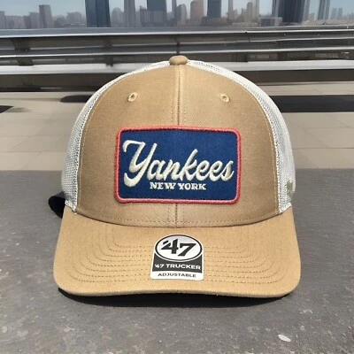 NY Yankees Hat Mesh Khaki "Glory Daze" Trucker 47 Brand Snapback H74 - Image 1 of 4