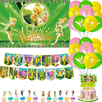 Tinker Bell Girl's Birthday Party Decoration Banner Cake Flag Balloon Backdrop - Image 1 of 4