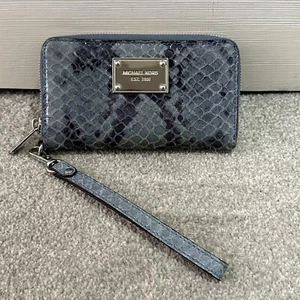 Michael Kors Blue Python Embossed Wristlet Purse Wallet Snake Skin Animal Phone - Picture 1 of 8