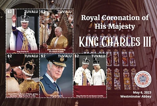 Tuvalu 2023 - Realeza, Rey Carlos III - Hoja de 5 estampillas - MNH Foto 1 de 1