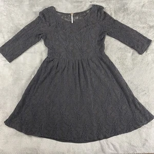 Free People Dress XS Mesh Floral Lace Midnight Blue Long Sleeve Short Mini Boho - Picture 1 of 14