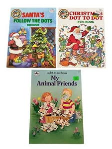 3 Vintage Coloring Dot To Dot Books Christmas Unused 1980’s Animal Friends - Bild 1 von 11