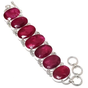 Kashmiri Red Ruby Gemstone Handmade Jewelry 925 Solid Silver Attractive Bracelet - Picture 1 of 6