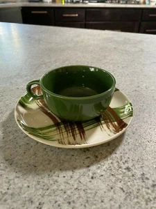 Vintage "Original Plaid" Hand-Painted Heather Pottery Cup and Saucer - Picture 1 of 3