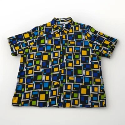 复古 90 年代几何纽扣衬衫女式 18 多色方形艺术时尚 — 第 1/4 张图片