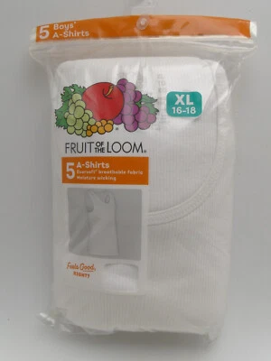 5 Boy's White Cotton Tank Top / A-Shirts XL 16-18 Fruit of the Loom - Image 1 of 2