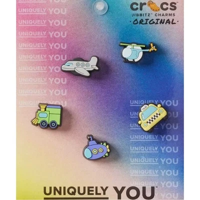 Nuevo Crocs Vehículos Pequeños Jibbitz Paquete de 5 Submarino Taxi Tren Avión Helicóptero  Foto 1 de 4
