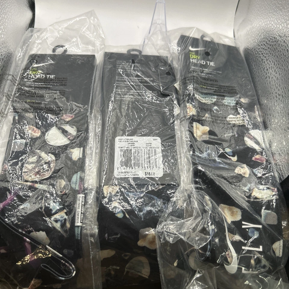 Lote de 3 - Nuevo con Etiquetas Nike Dry Head Corbata Unisex "Fly" Logo Blanco y Negro Nuevo con Etiquetas Foto 1 de 3