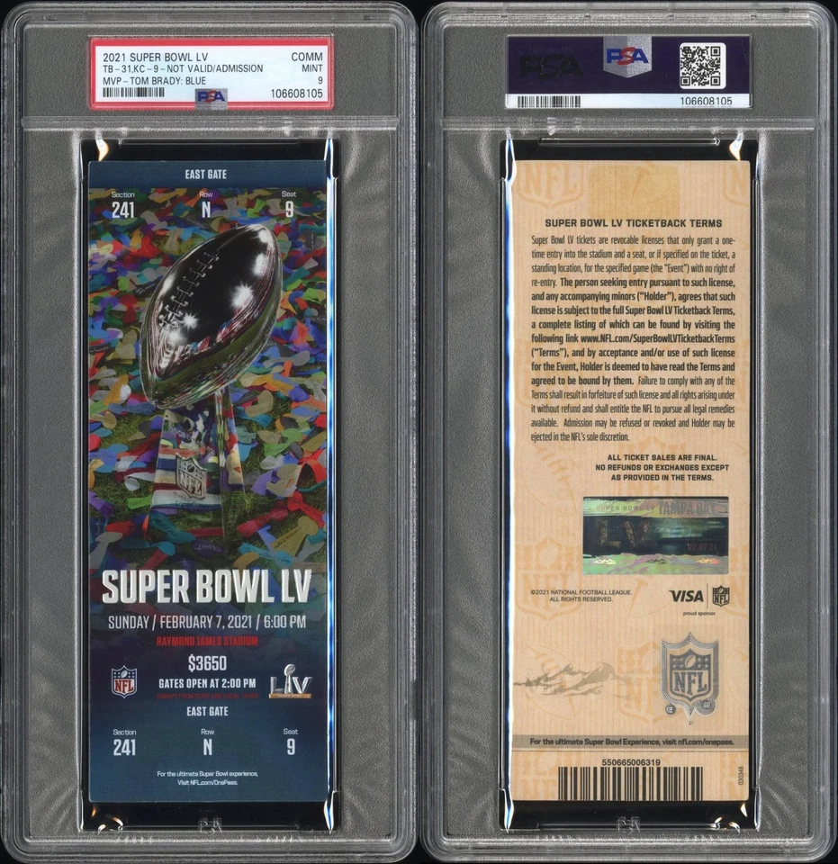 Super Bowl LV 2021 - TB-31, KC-9 - MVP - Tom Brady: boleto azul PSA como nuevo 9 Foto 1 de 3