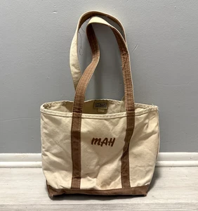 Vintage LL BEAN Boat And Tote Beige "MAH" Long Straps Canvas Shoppers Small Bag - Picture 1 of 11