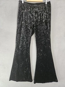 Vintage Y2K Rue21 Velvet Black Flare Pants Pullup Whimsy Goth Size Large  - Picture 1 of 8