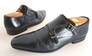 MAGNANNI DOUBLE MONK STRAP SIZE UK 9 BLACK LEATHER SHOES IN GOOD CONDITION - Picture 1 of 12