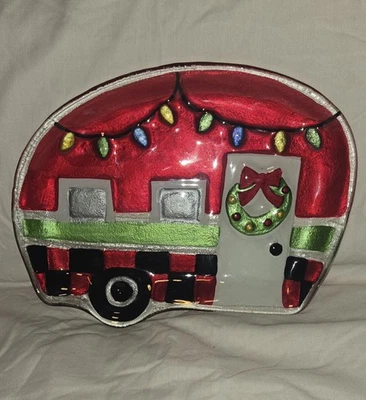 Placa de servidor Lori Siebert vidrio fusión rojo cámper de vacaciones en forma de Navidad Foto 1 de 2