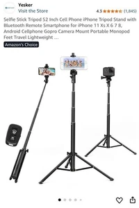 Neu im Karton Selfie Stick Stativ 52 Zoll Stativ Ständer Bluetooth Fernbedienung für Smartphone - Bild 1 von 8