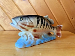 Rubens Ceramic Hand-Painted Black Bass Fish Planter 5129 Japan Pot Vintage - Picture 1 of 11