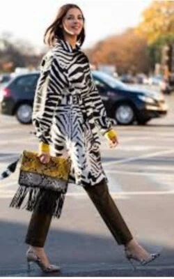 NWT PAULE KA Women's Midi Black White Zibra Coat NOIR BLANC Belted  Size US 4 S - Image 1 of 2