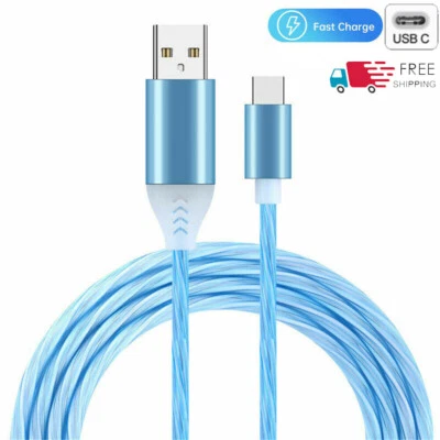 LED Light Up Charging Charger Cable USB Cord Android Type C Phone For Samsung - Image 1 of 4