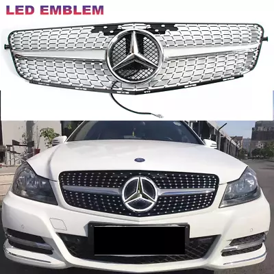 Chrome Grille w/Led Star For Mercedes Benz W204 C250 C300 C350 2008-2014 Grill - Image 1 of 4