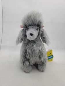 Vintage 1980 Dakin Pillow Pets Dog Puppy Plush Gray Poodle Fluffy Sitting Bow - Picture 1 of 10