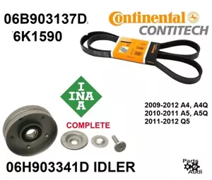 Drive Belt Serpentine Belt w Idler Pulley For 2009-12 Audi A4, A5, Q5 ; 100% OEM - Picture 1 of 2
