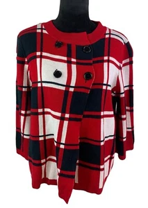 Luxe 360 Mercer Street Studio Red Plaid Cardigan Size XL - Picture 1 of 8