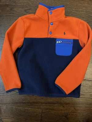 Pullover polar Polo Ralph Lauren para niños con bloques de color talla 6 botones naranja azul Foto 1 de 4