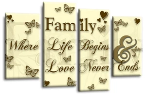Family Love Wall Art Print Gold Cream Framed Split Quote Canvas Picture - Picture 1 of 6