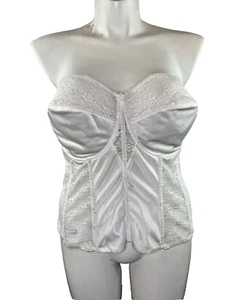 Dominique Bridal White Lace Satin Boned Torsolette Bustier Corset UW Bra 46DD/E - Picture 1 of 12