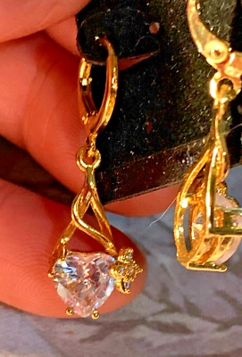 CZ Heart Dangle Earrings Gold Filled E-159 - Image 1 of 2