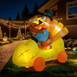 6ft Long Thanksgiving Inflatable Turkey LED Lighted Outdoor Lawn Yard Decoration - Picture 1 of 8