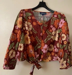 Blusa floral Princess Highway Brandy talla 14, 16 elegante nueva con etiquetas - Imagen 1 de 8