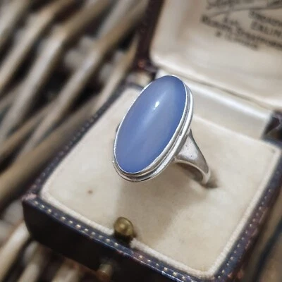 Anillo Vintage Plata de Ley 925, Calcedonia Azul Natural, Talla L EE. UU. 5,75  Foto 1 de 4