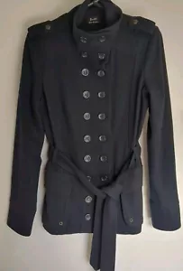 Bardot Military Style Women's Coat Sz 10 Navy Wool Belt Pockets Buttons - Picture 1 of 15