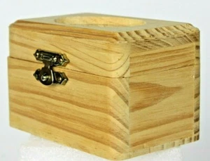 Unfinished Wooden Box W/Oval Stenciled Tin Insert Butterfly Pattern Hinged Latch - Picture 1 of 11