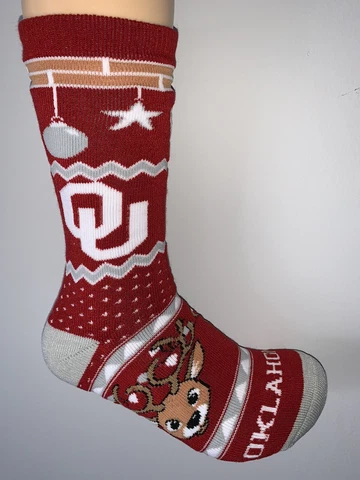 OKLAHOMA SOONERS NCAA COLLEGE JERSEY LOGO REINDEER CREW LENGTH SOCKS LARGE Cover