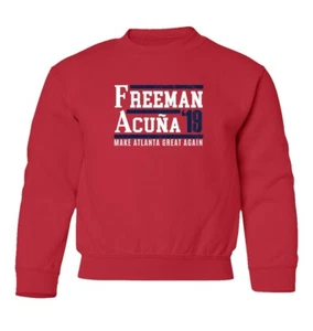 Ronald Acuna Jr Freddie Freeman Atlanta Braves 2019 Youth Crewneck Sweater - Picture 1 of 3