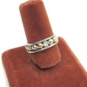 Vtg Ring Size 8 Band Rhinestones & Dots Medieval Design Fashion Jewelry 2-Tone - Picture 1 of 6