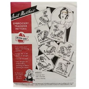 Patrón de transferencia planchado niña colonial tía Martha #3553 diseño bordado NUEVO - Imagen 1 de 2