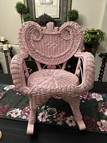 Vintage Antique Victorian Wicker Rocking Chair Rocker Baby Nursery Cover