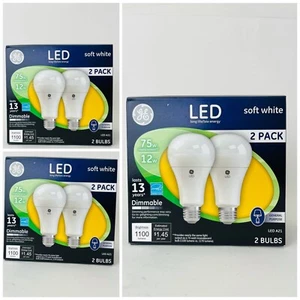 3pack Of 2 GE LED Soft White Light Bulbs 12W 75W Dimmable A21 Medium Base - Picture 1 of 6