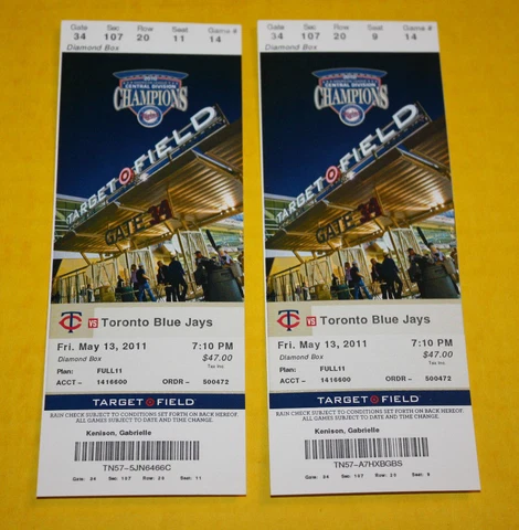 Minnesota Twins Ticket Stub May 13 2011 | Jose Bautista HR Cover