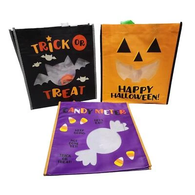Halloween Trick or Treat Bag Reusable Tote with Candy Meter Window 3 Pack Lot - Image 1 of 3